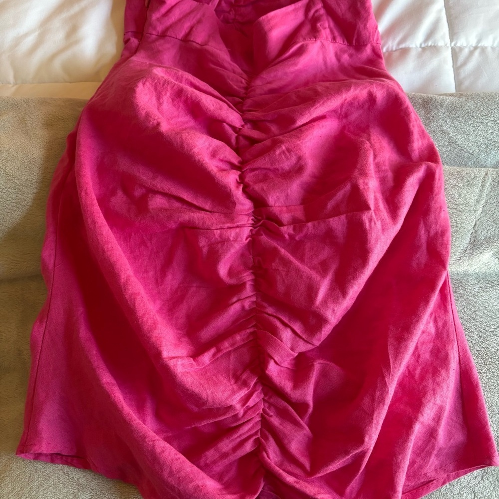 Zara Pink Draped Beaded Linen Blend Dress - Picture 6 of 10